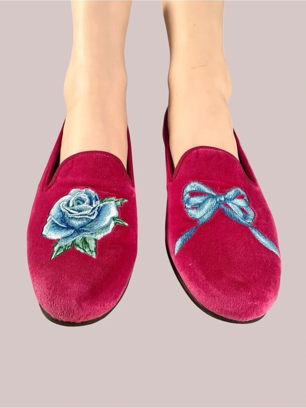 LoveShackFancy x Stubb & Wootton Bow Slippers in Pink Velvet - Picture 4 of 15